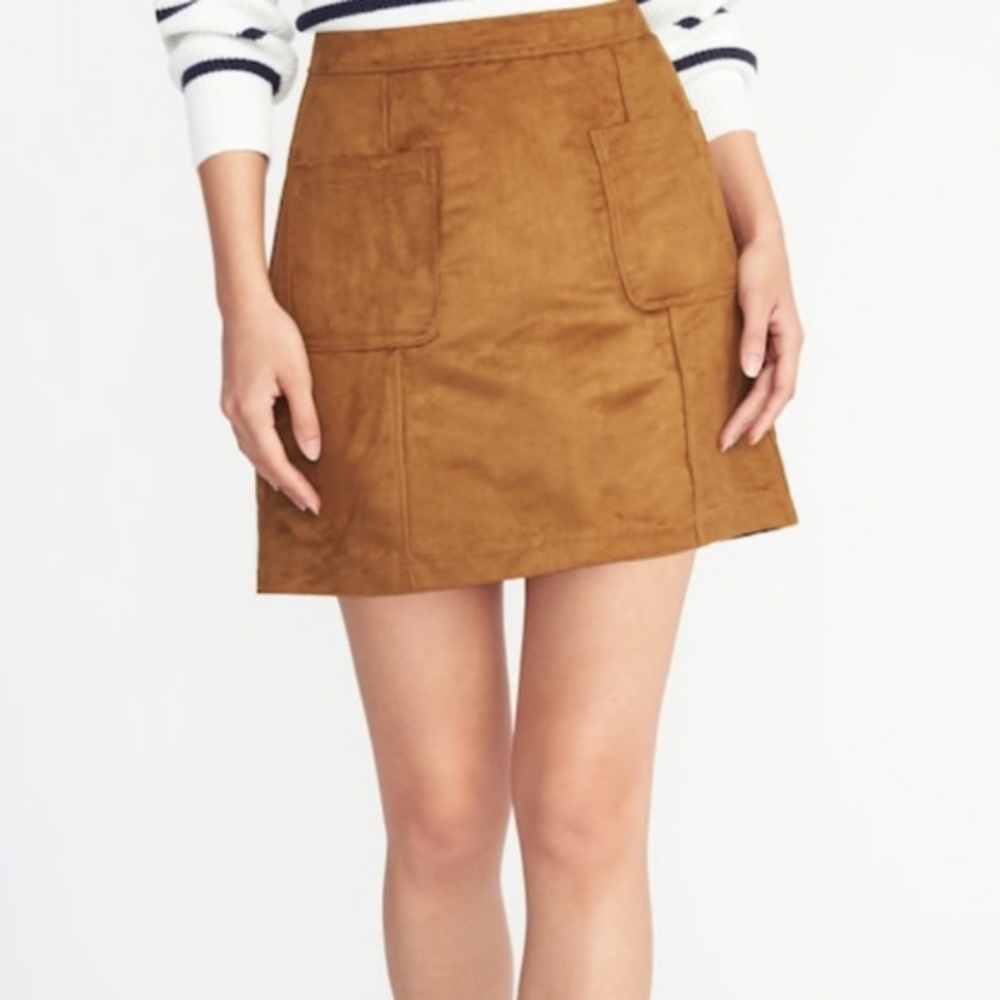 Suede camel mini skirt
